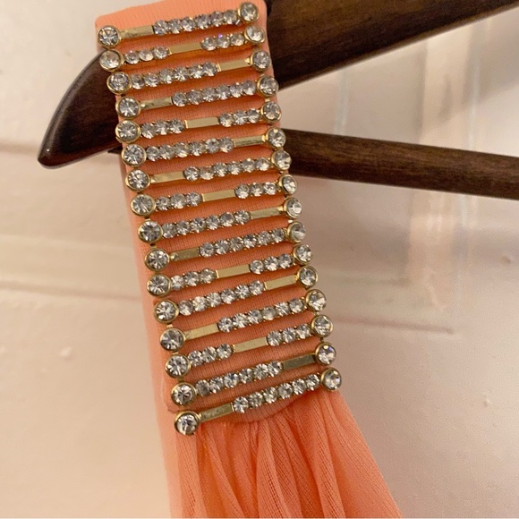 Xscape Peachy Orange On should Draped Embellished Gown - Picture 13 of 16